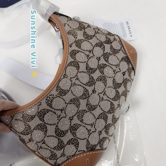 NWT Coach Hamptons Hobo Bag In Crystal Signature Jacquard CW654 Burnished Amber - Picture 6 of 9